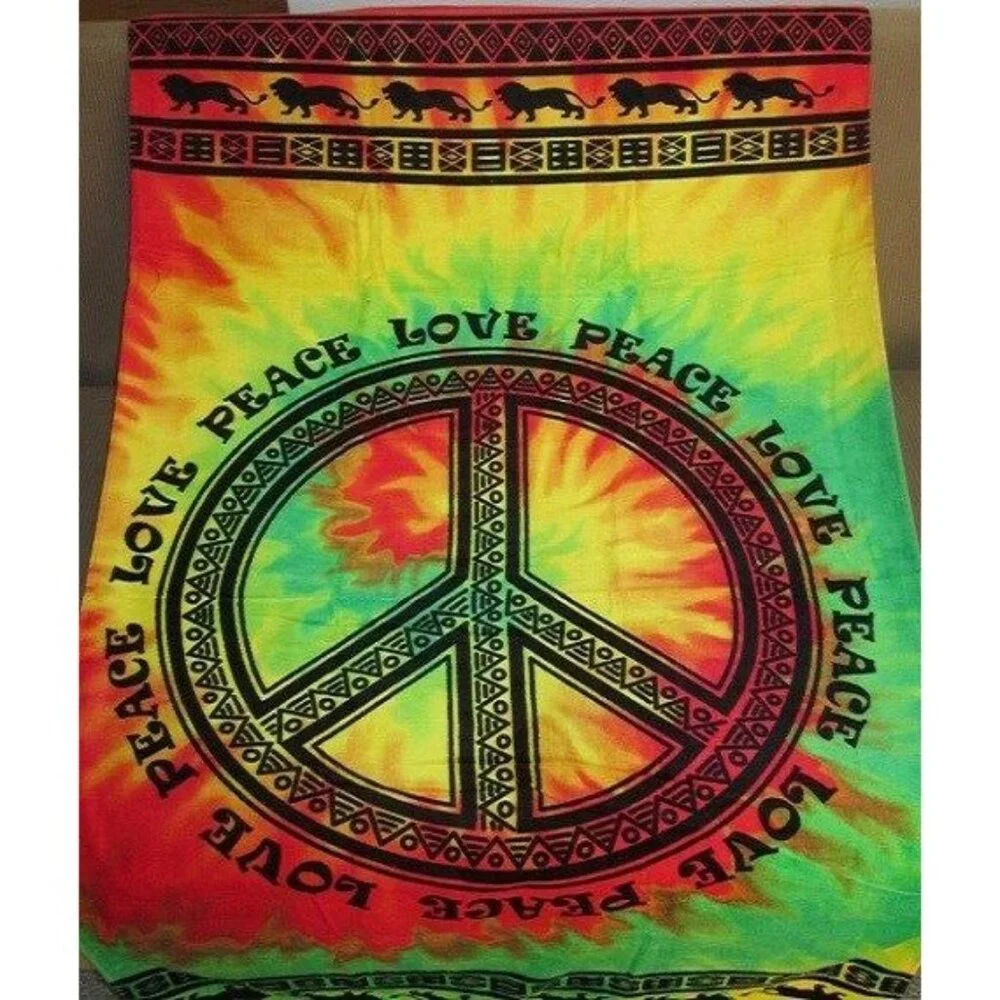 New Tie Dye Tribal Peace Sign Love Bath Beach Pool Gift Velour Towel Rasta Color